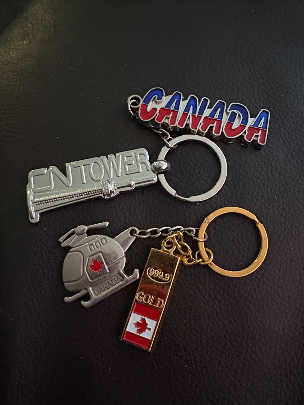 Canada Themed Silver & Gold Keychain Set - Red, Blue, White Accents